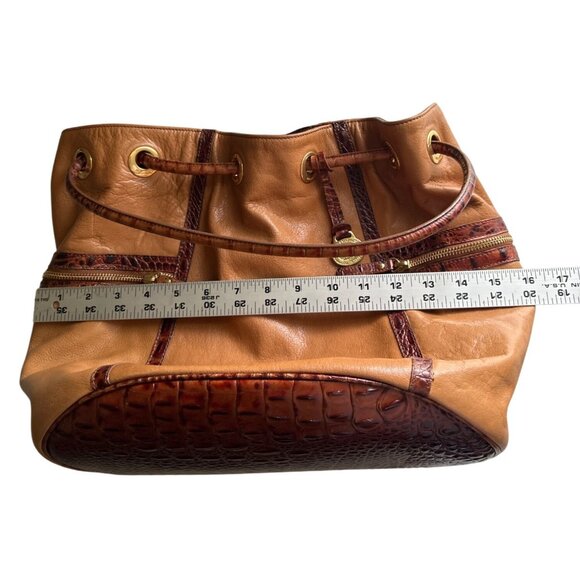 Brahmin Dee Dee Novella Leather Handbag Tan & Brown Croc Embossed Bucket Bag - Picture 13 of 15